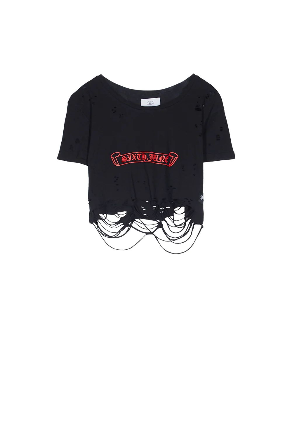 T-shirt crop top destroy logo noir