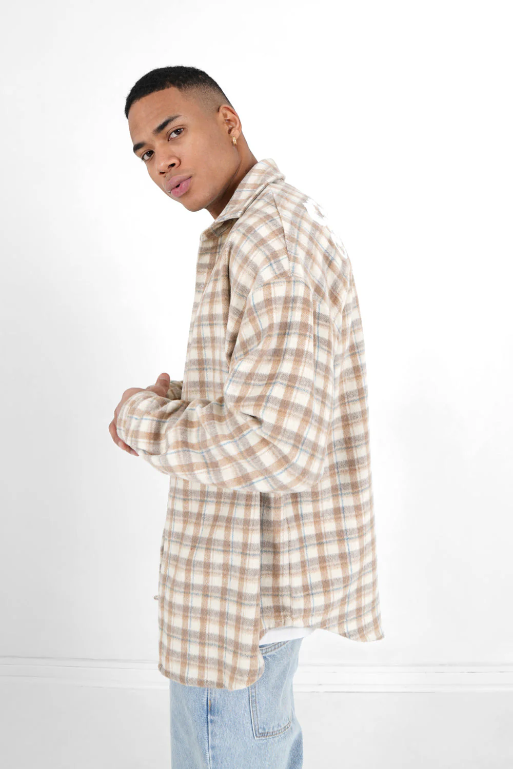 Chemise tartan patch bouclette Beige - Image 4