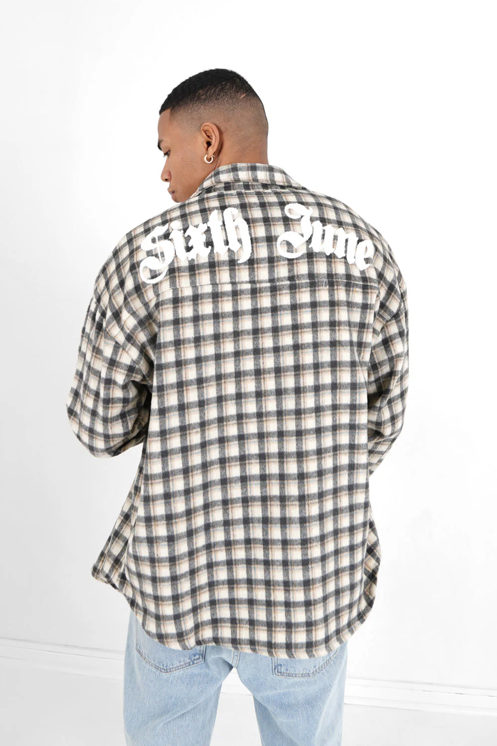 Chemise tartan patch bouclette Gris