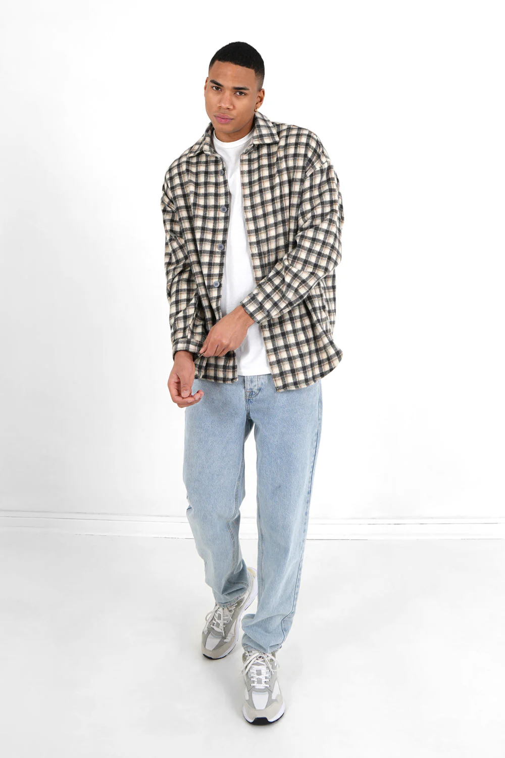 Chemise tartan patch bouclette Gris - Image 2