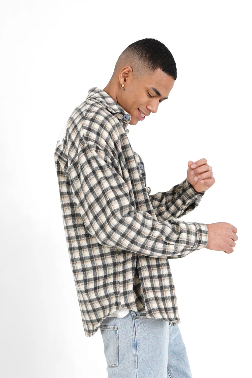 Chemise tartan patch bouclette Gris - Image 4