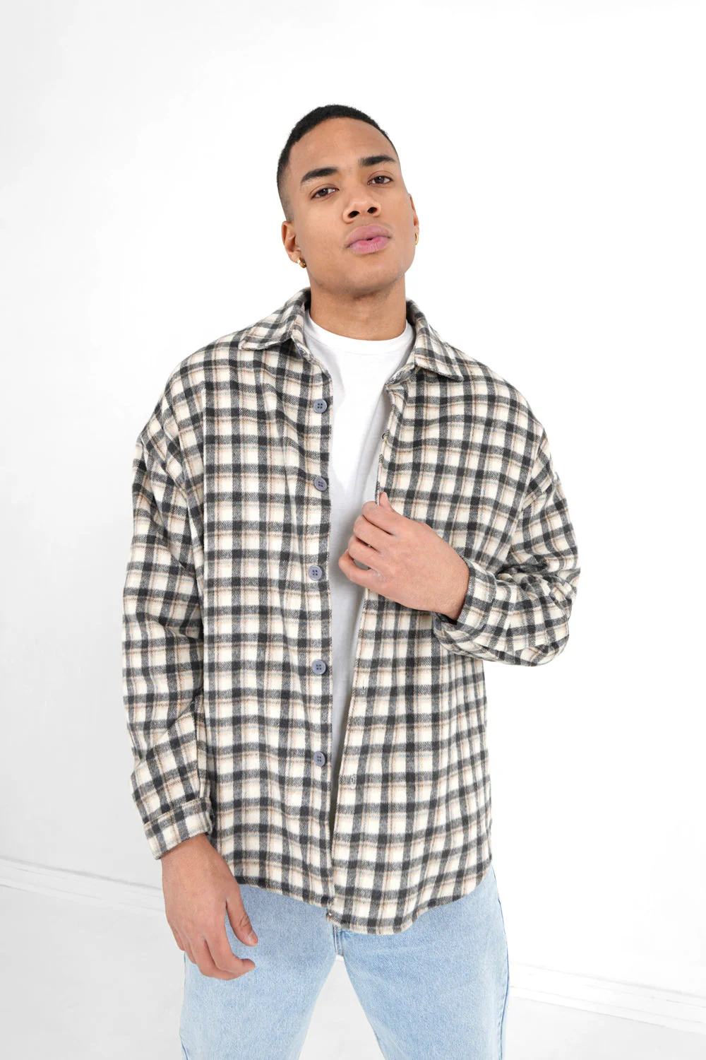 Chemise tartan patch bouclette Gris - Image 5