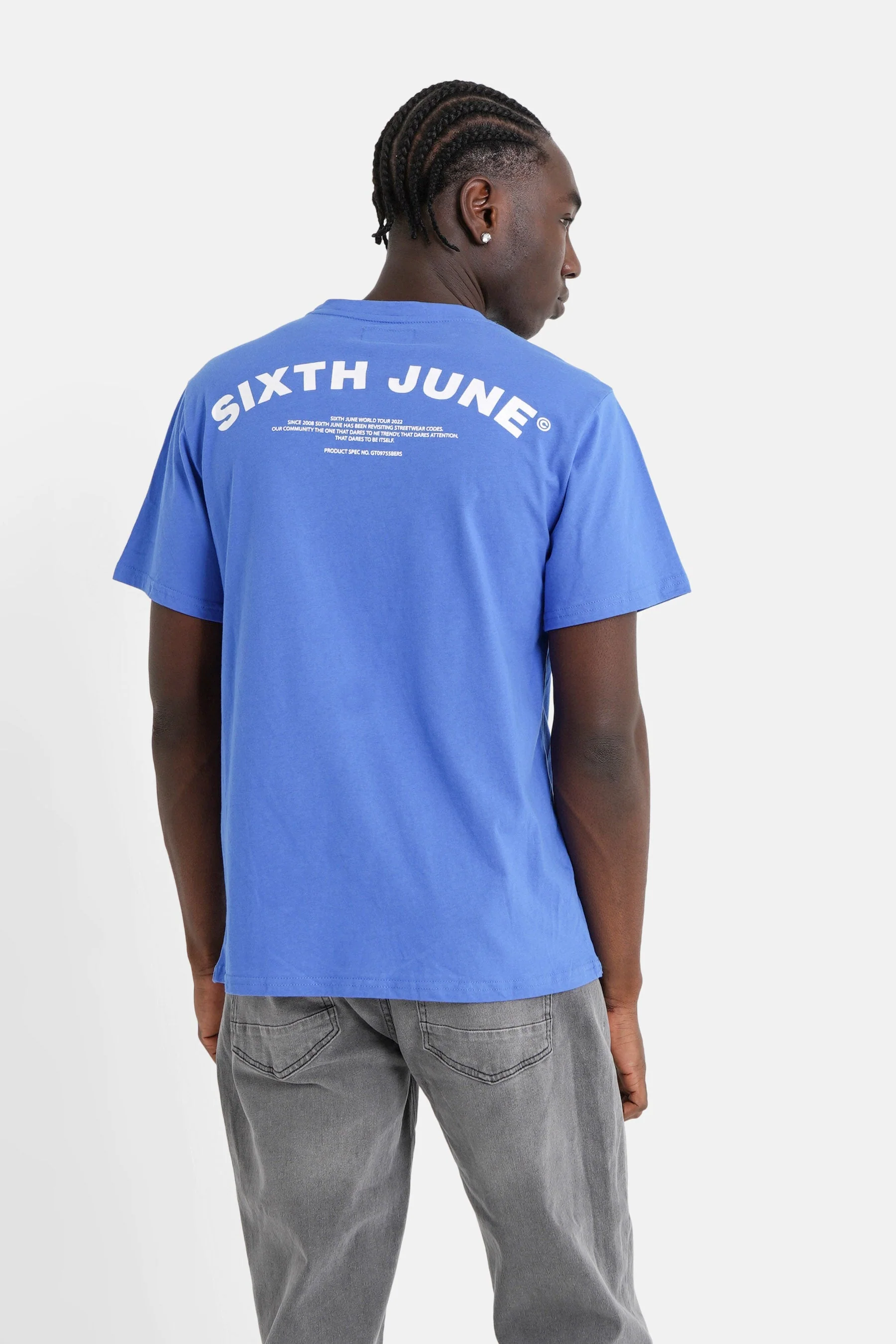 T-shirt logo incurvé avant arrière Bleu foncé