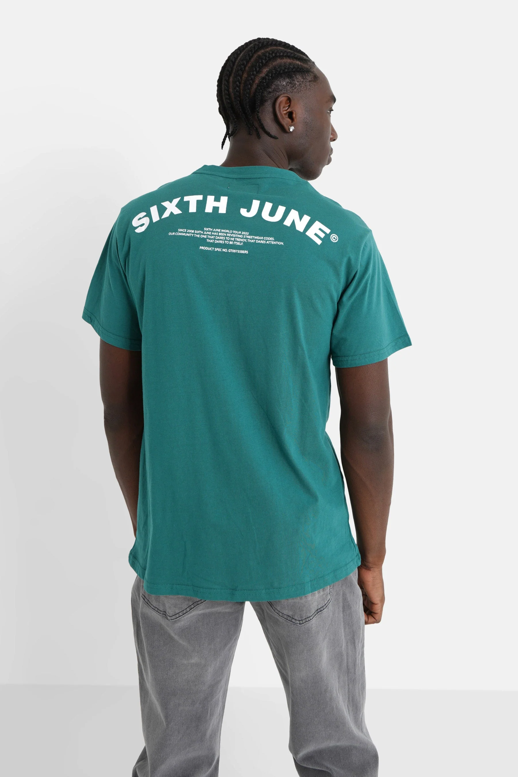 T-shirt logo incurvé avant arrière Vert foncé