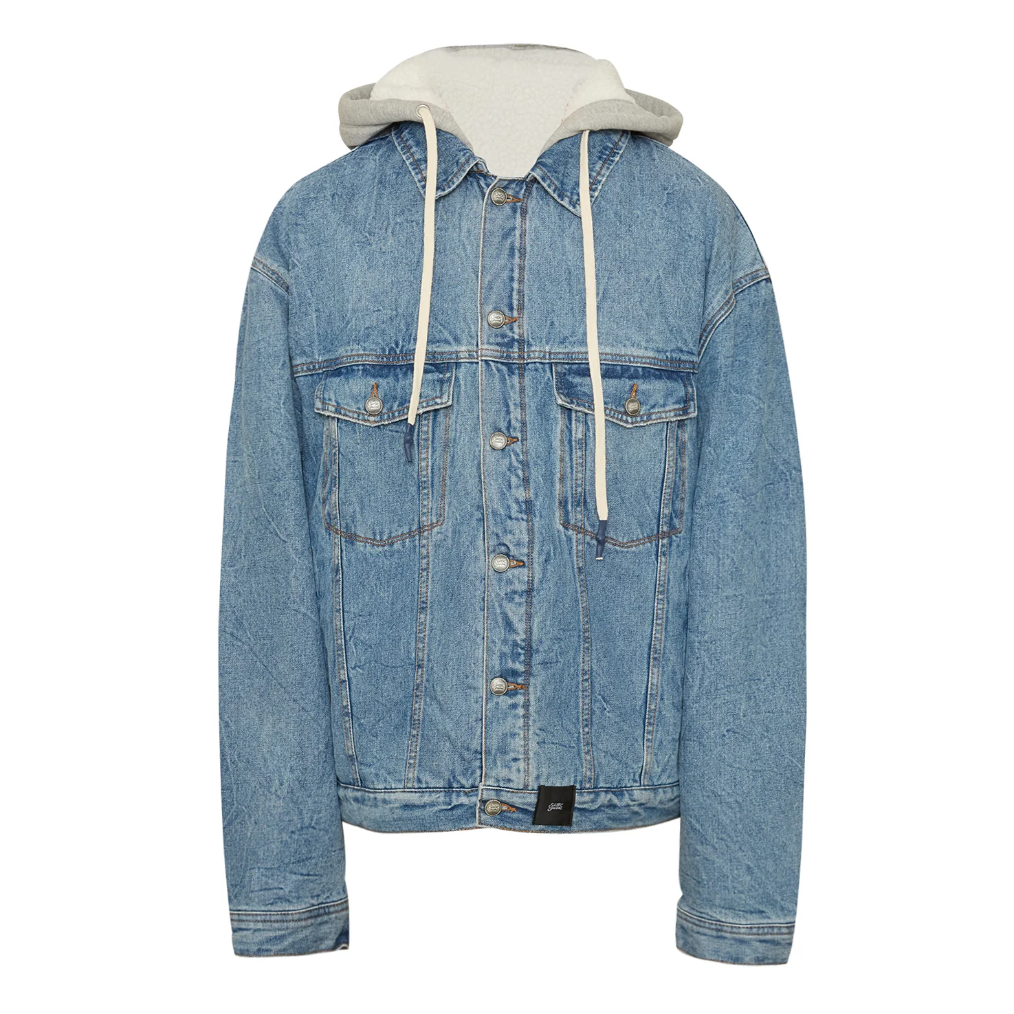 Veste en jean sherpa capuche bleu
