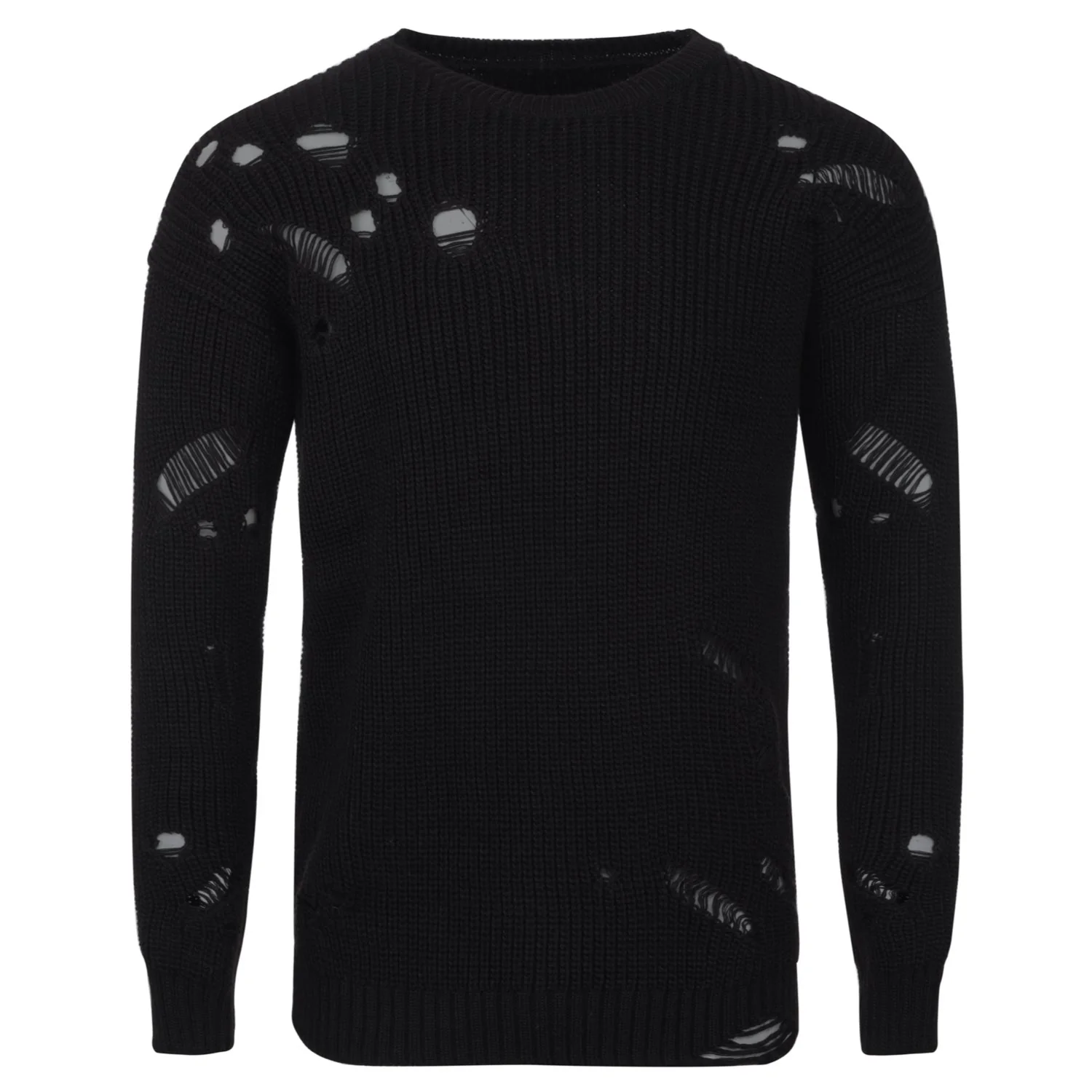 Pull en maille troué effiloché noir