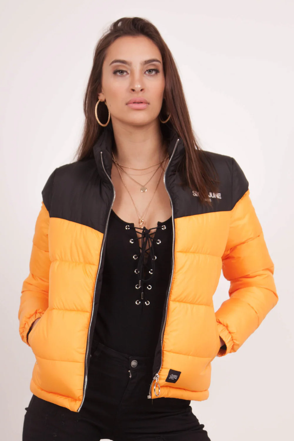Doudoune bicolore logo jaune noire - Image 2