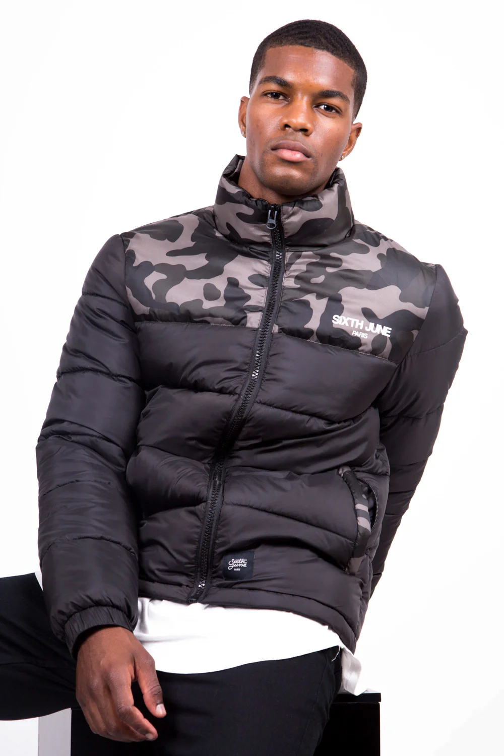 Doudoune bicolore logo noire camouflage