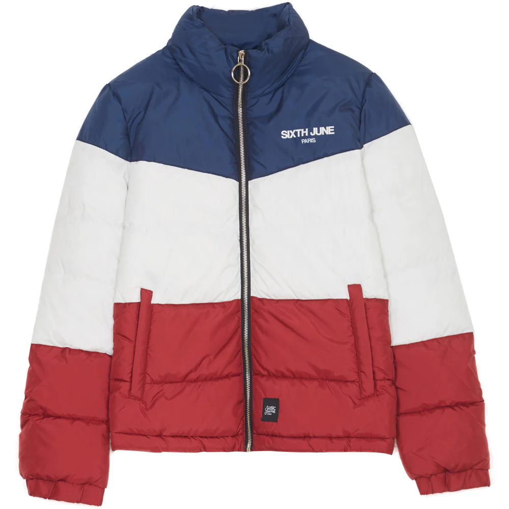 Doudoune tricolore logo bleue rouge blanc