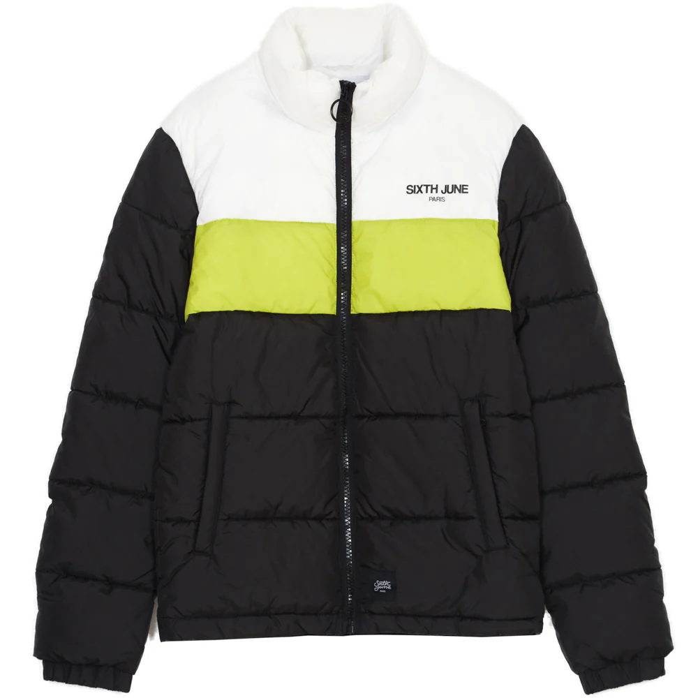 Doudoune tricolore logo noire blanc jaune