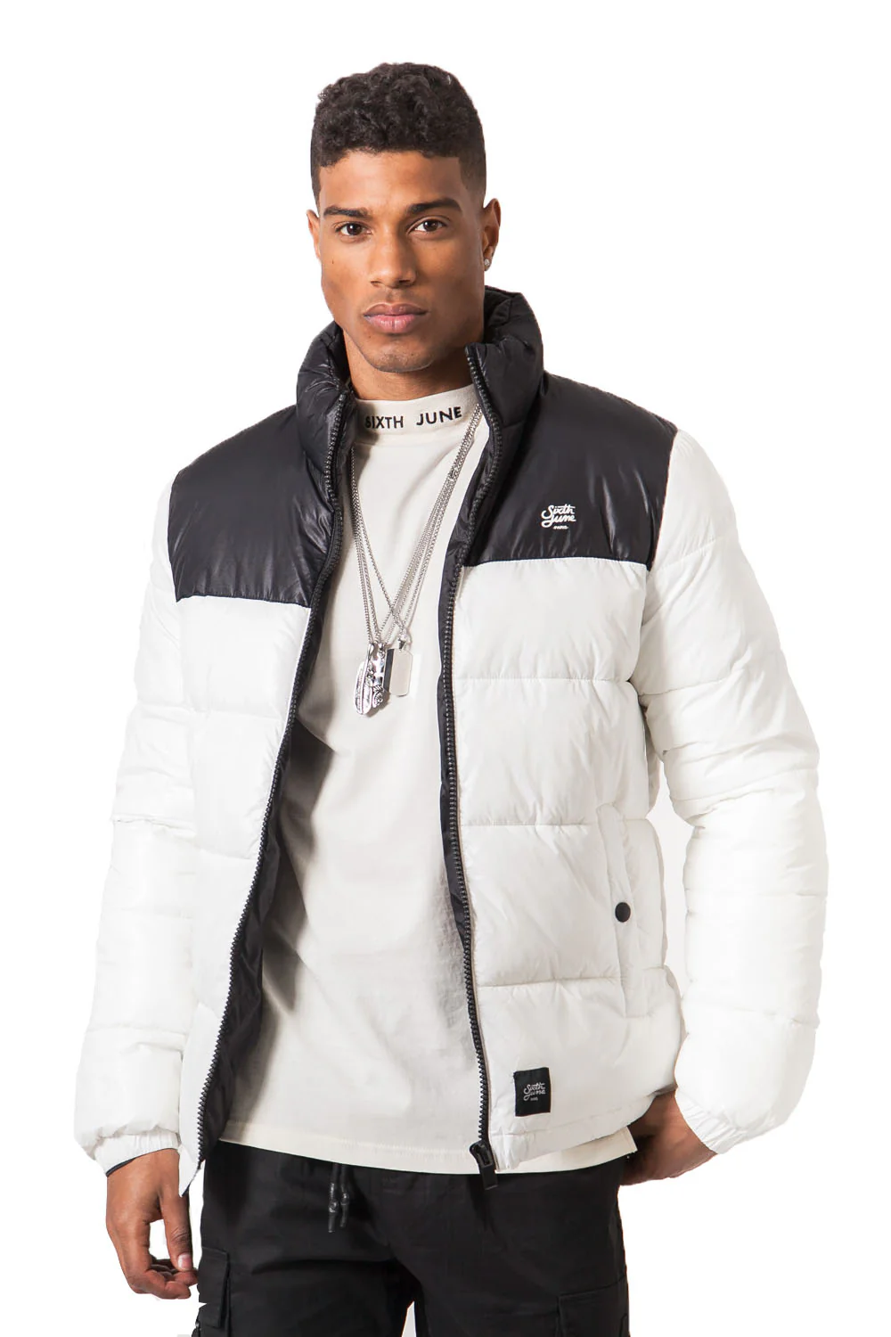 Doudoune vinyle brillant bicolore blanc noir