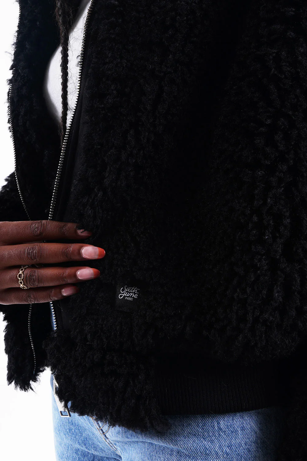 Veste peau mouton courte Noir - Image 3