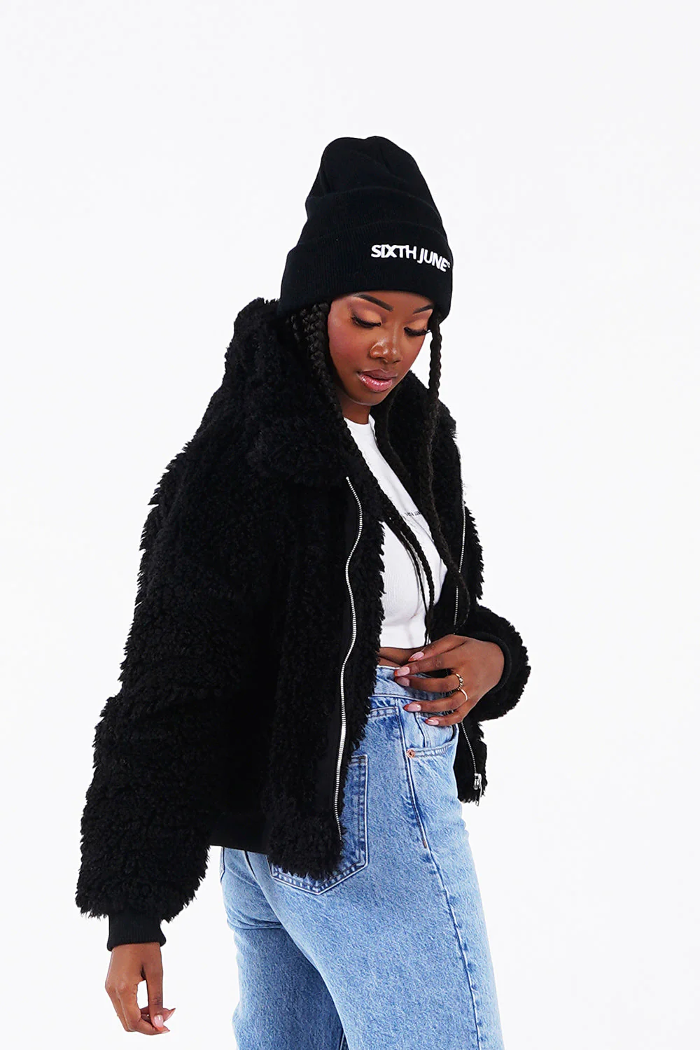 Veste peau mouton courte Noir - Image 4
