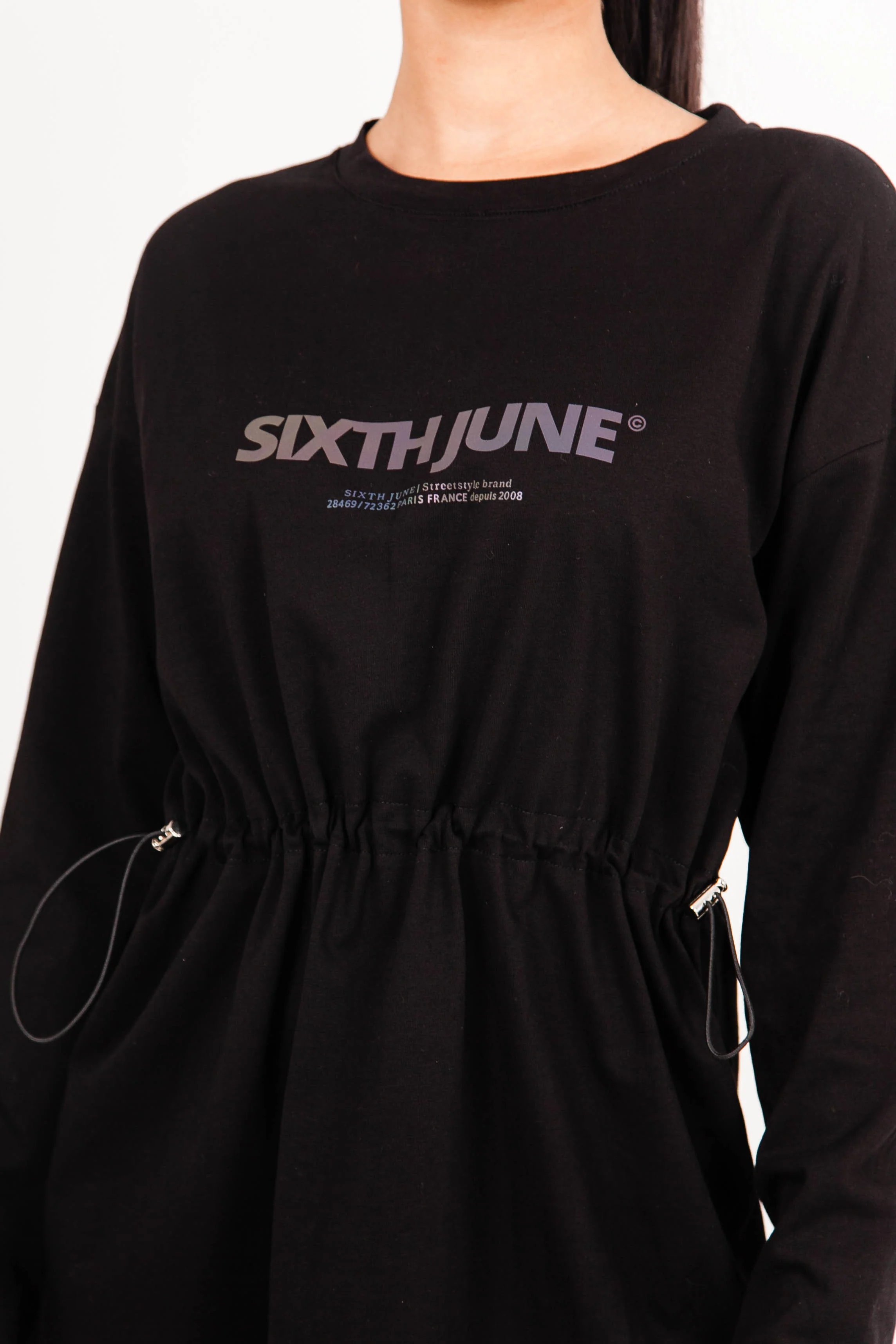 Robe manches longues cordon serrage noir - Image 3