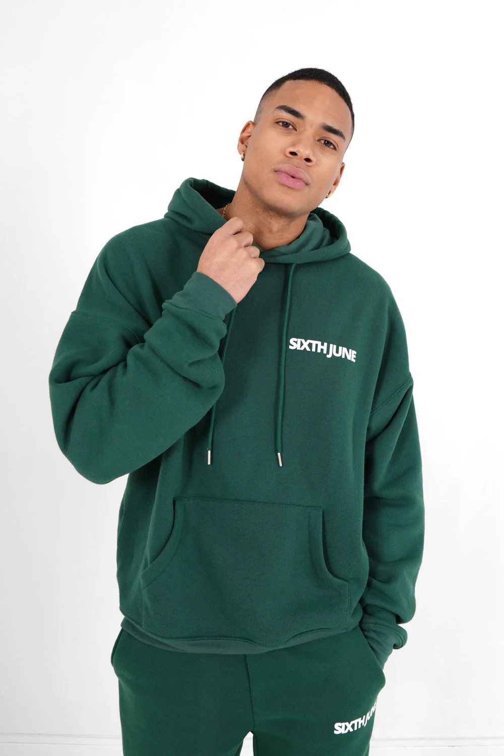 Sweat capuche oversize logo décalé Vert foncé