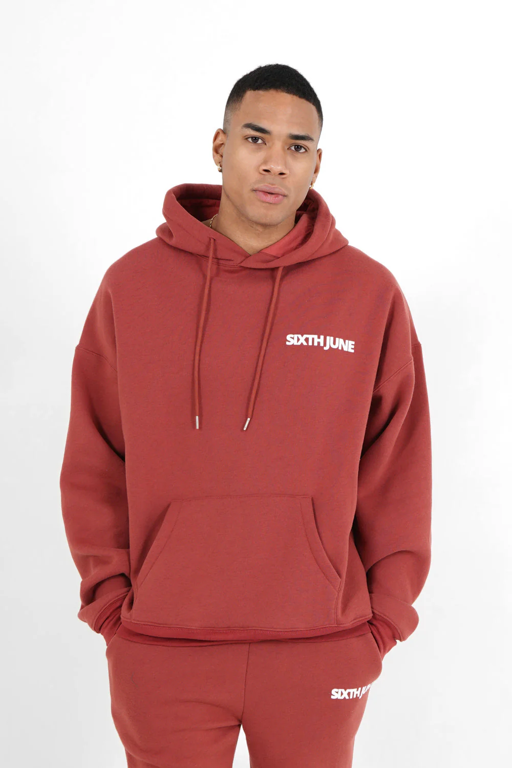 Sweat capuche oversize logo décalé Rouge foncé