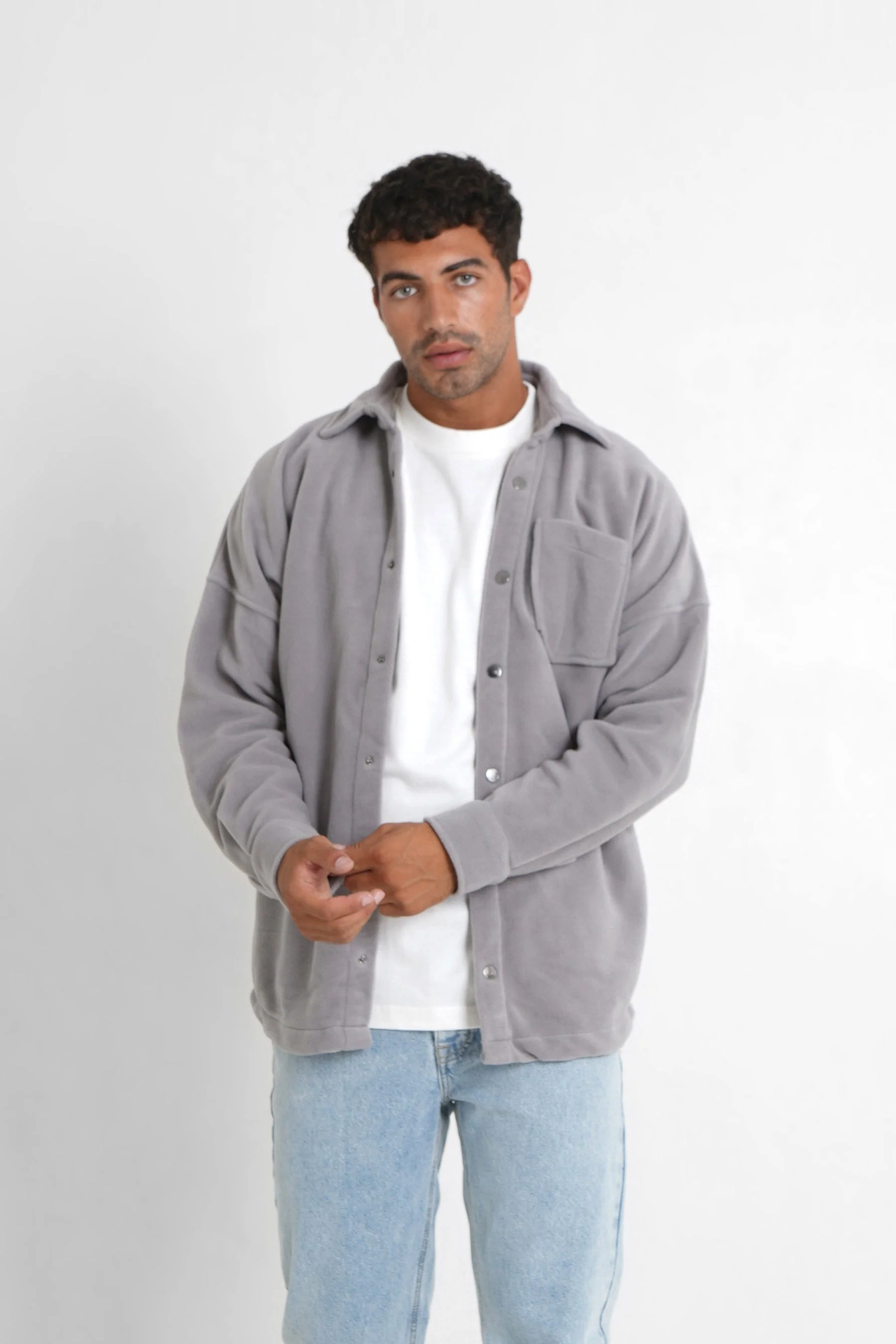 Chemise polaire patch curly Gris clair