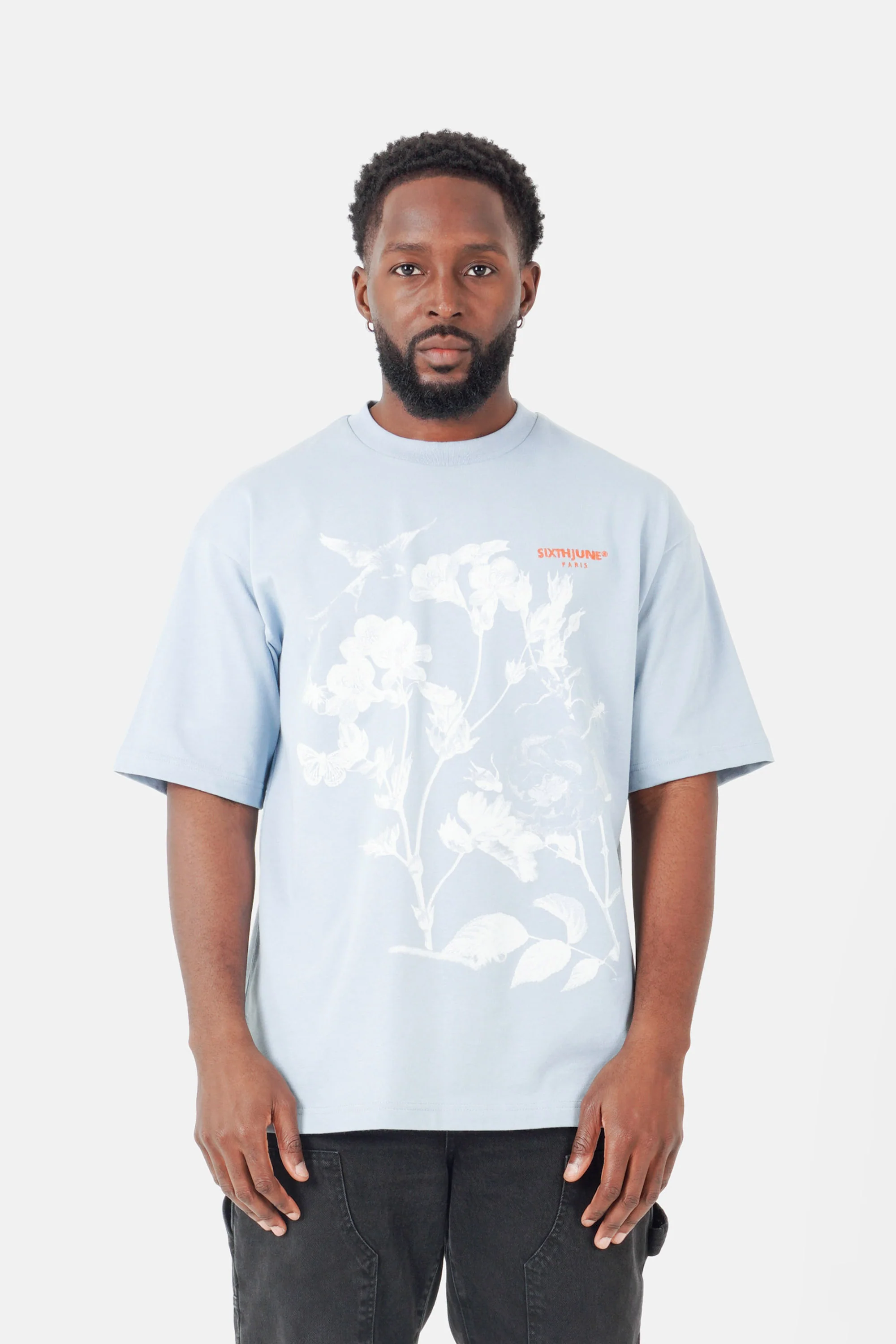 T-shirt floral logo brodé Bleu clair