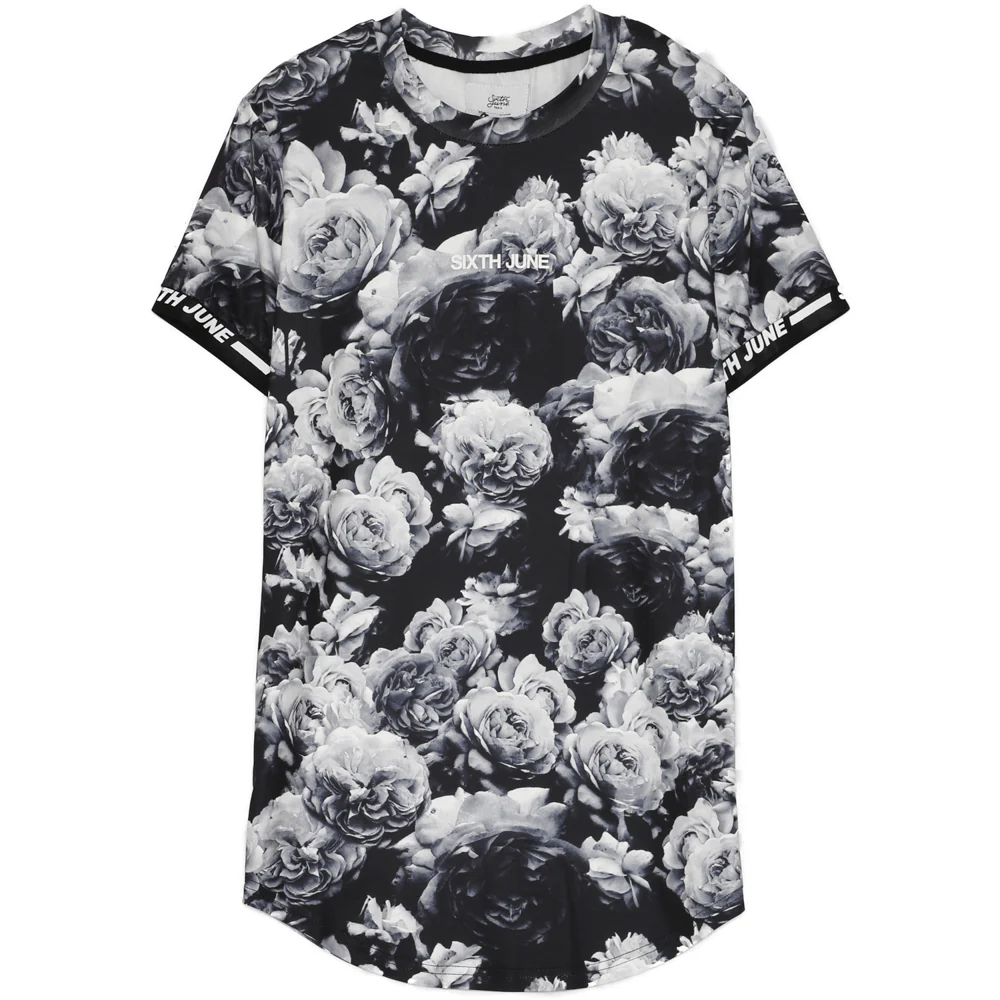 T-shirt imprimé fleur noir blanc