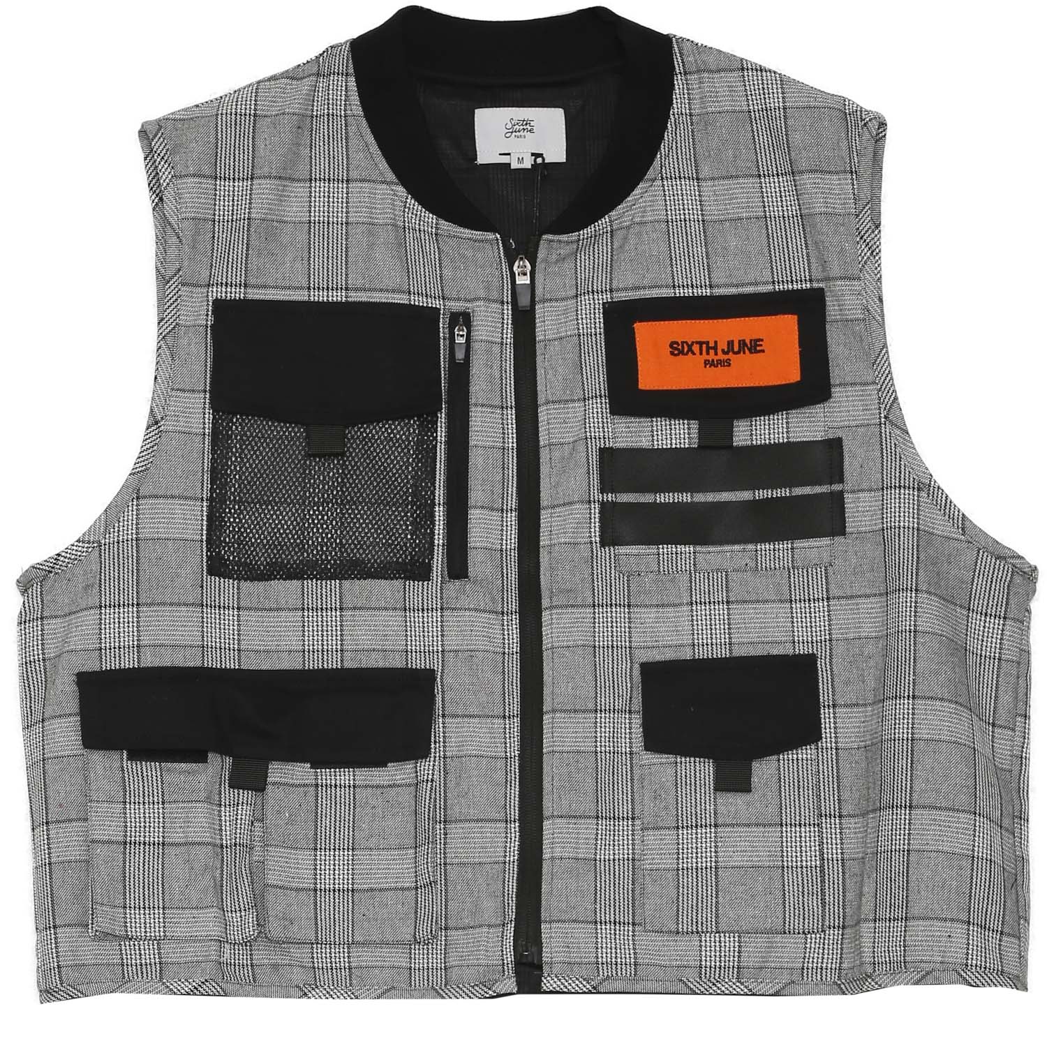 Gilet multipoches Prince de Galles court noir