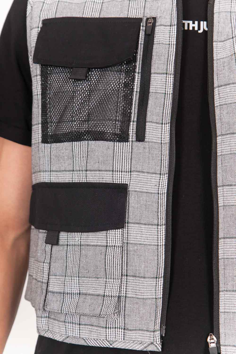 Gilet multipoches Prince de Galles court noir - Image 4