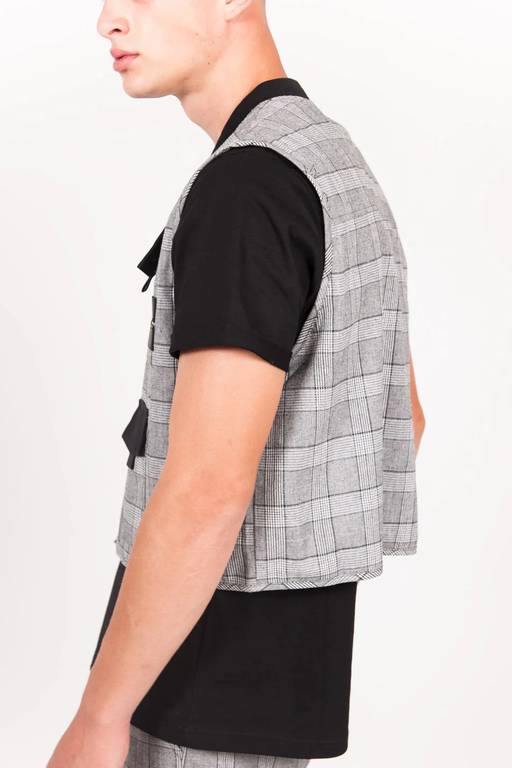 Gilet multipoches Prince de Galles court noir - Image 5