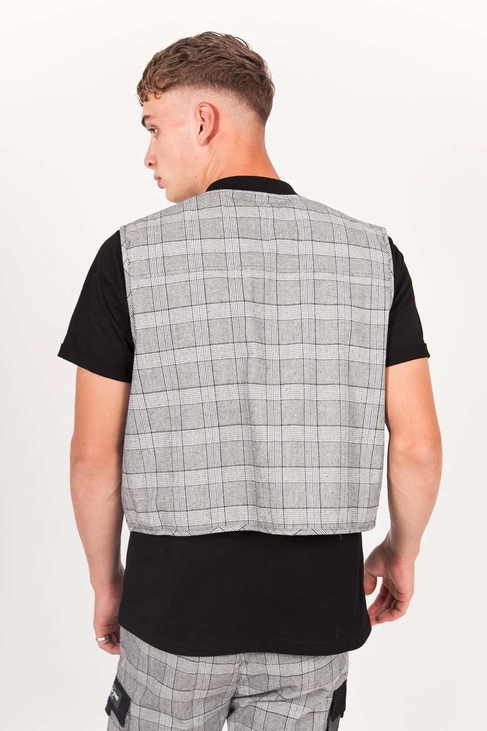 Gilet multipoches Prince de Galles court noir - Image 6