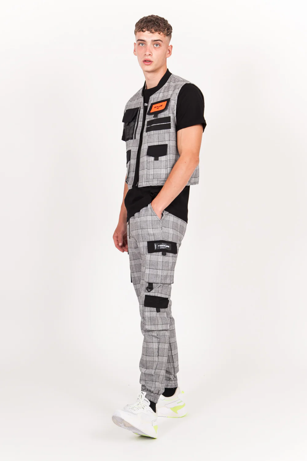 Gilet multipoches Prince de Galles court noir - Image 7