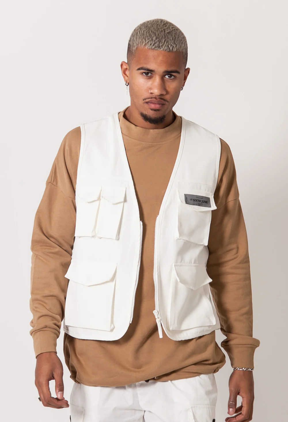 Gilet sans manches réfléchissant cargo blanc cassé - Image 2