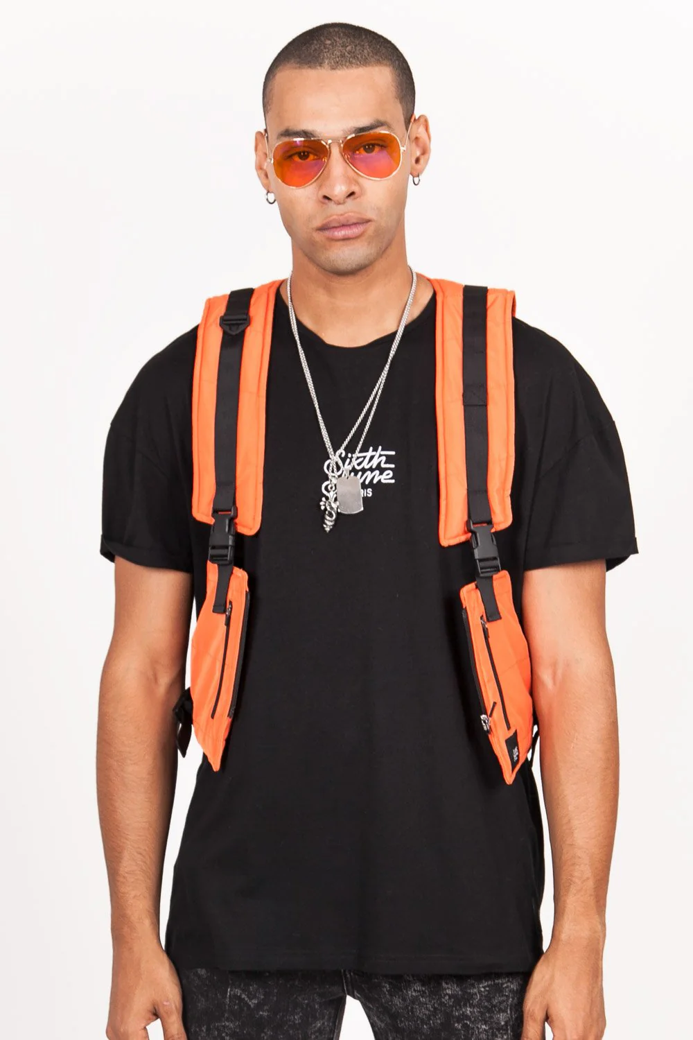 Gilet tactique léger court orange noir