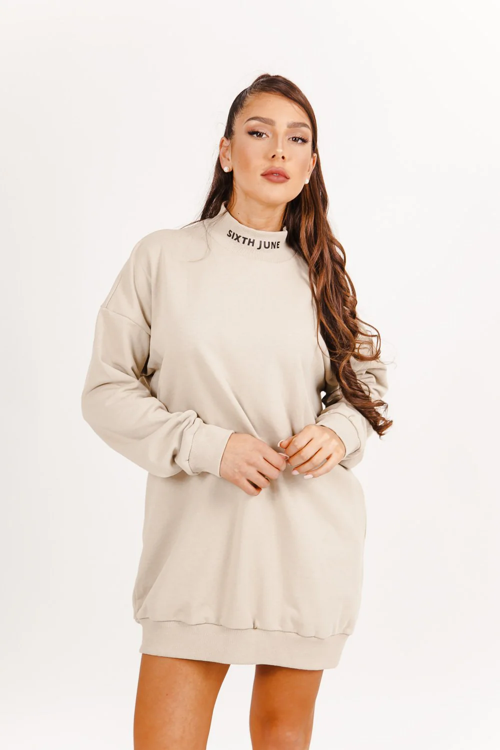 Robe sweat col côtelé Beige