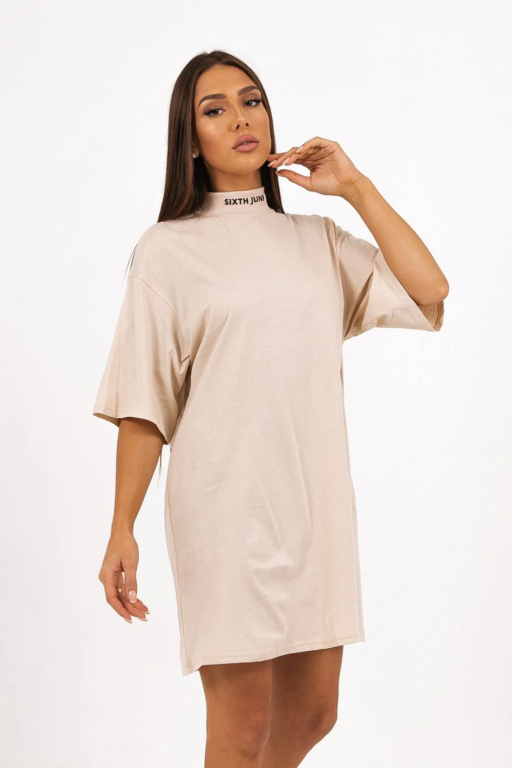 Robe t-shirt col montant Beige
