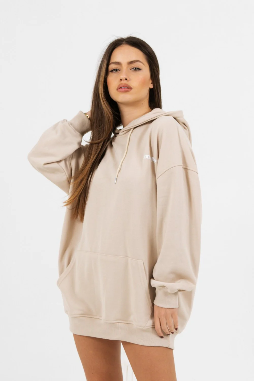 Sweat à capuche oversize beige