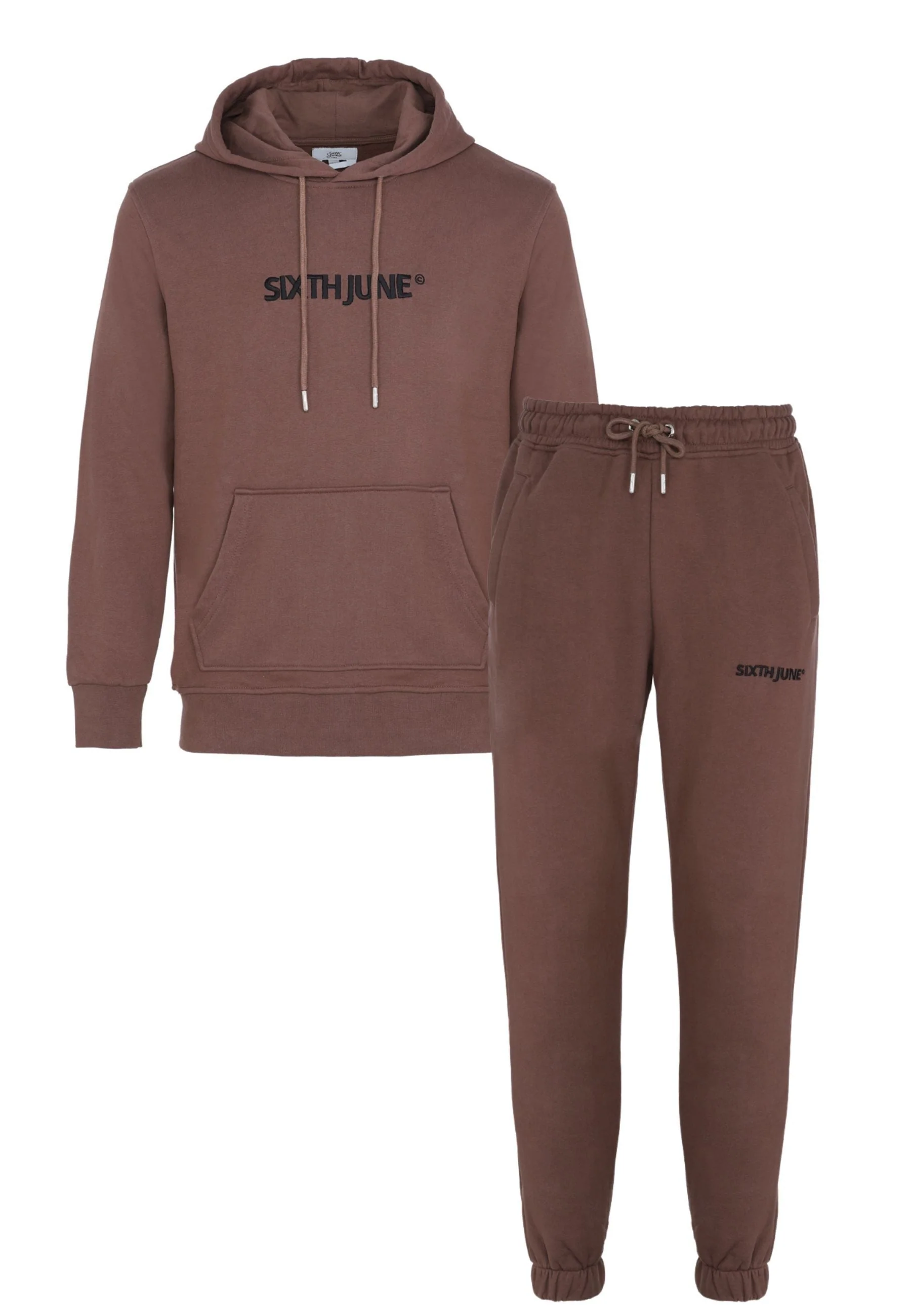 Jogging + sweat capuche logo brodé Marron