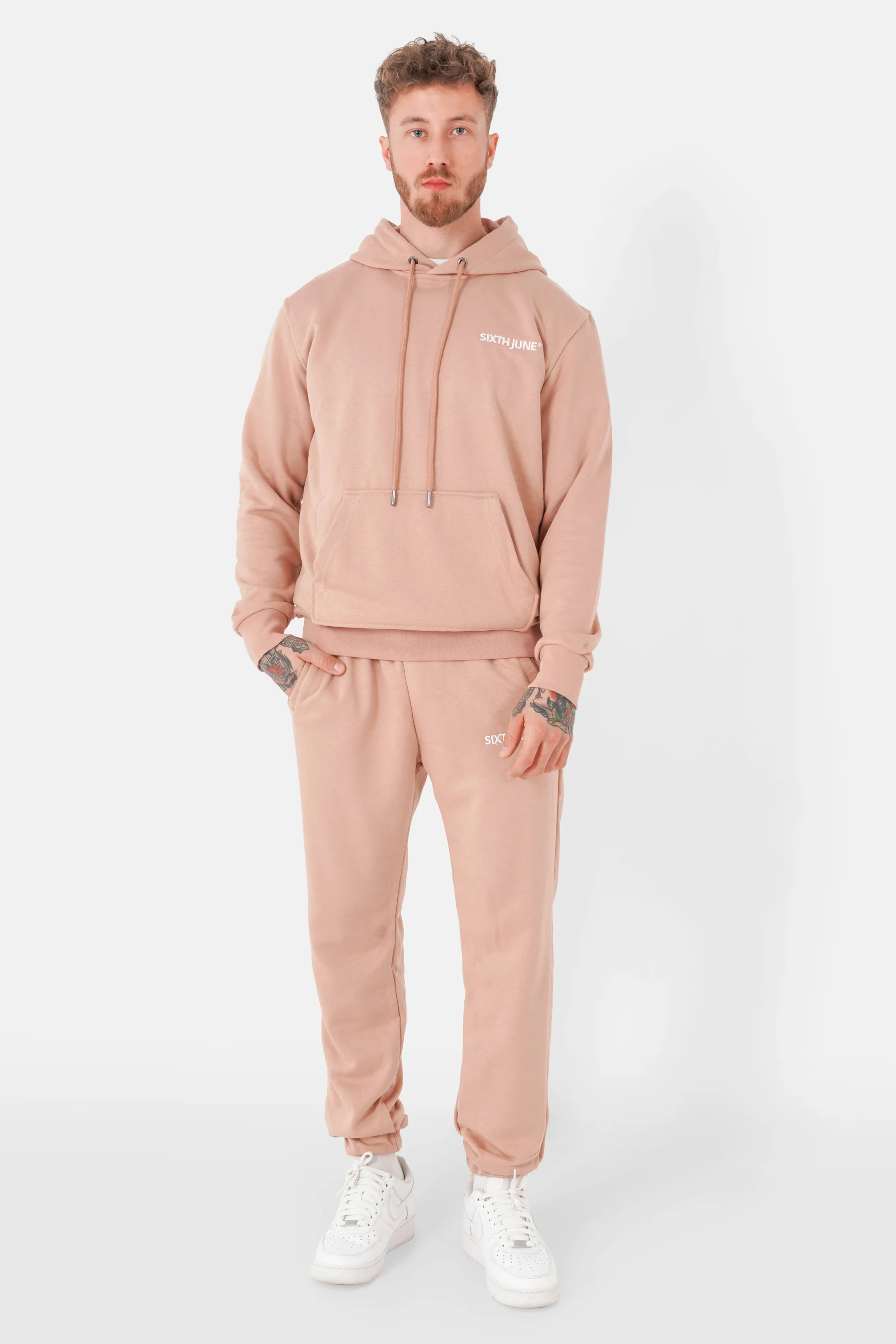 Jogging + sweat capuche logo brodé Beige