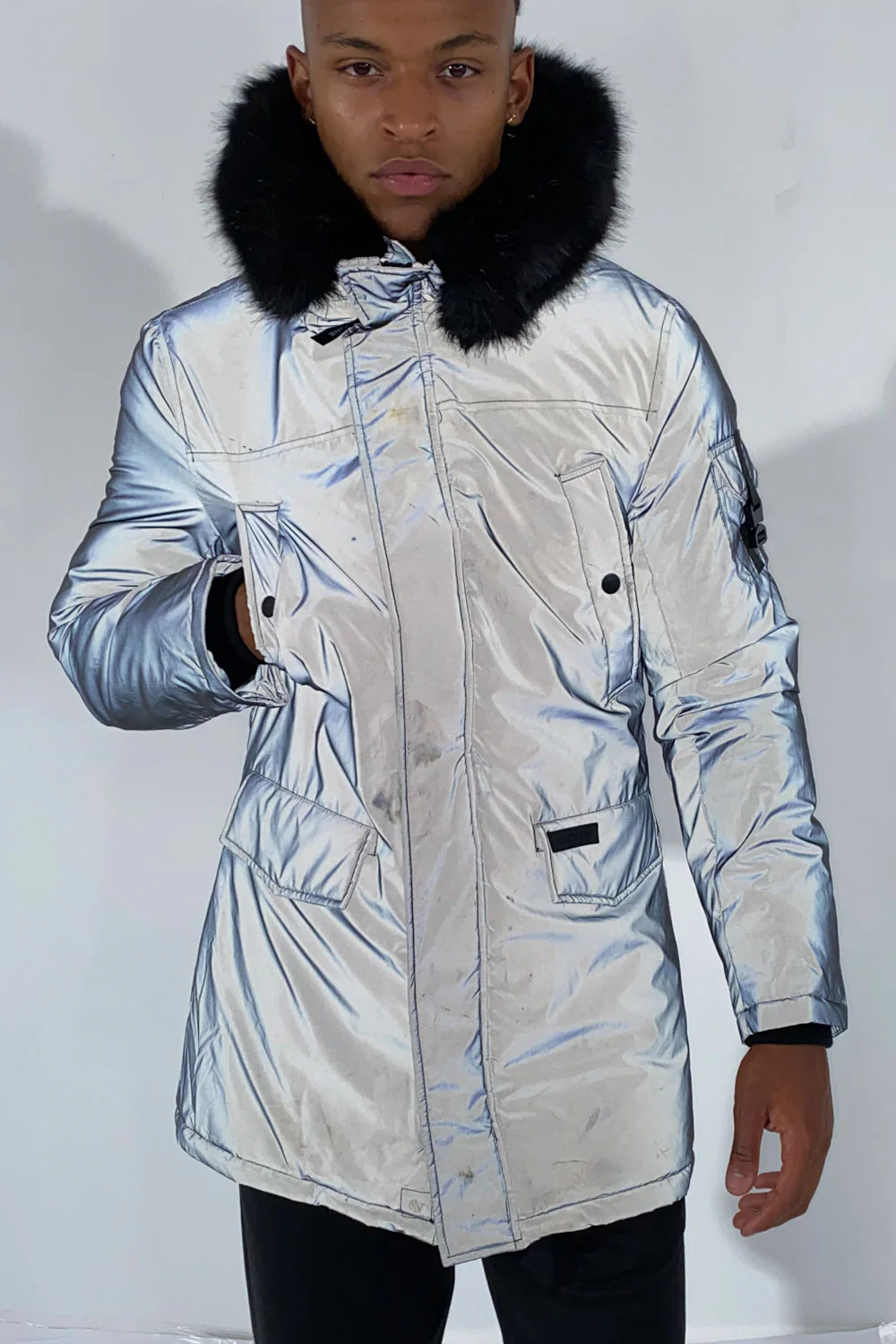 Parka réfléchissante fourrure noir - Image 2