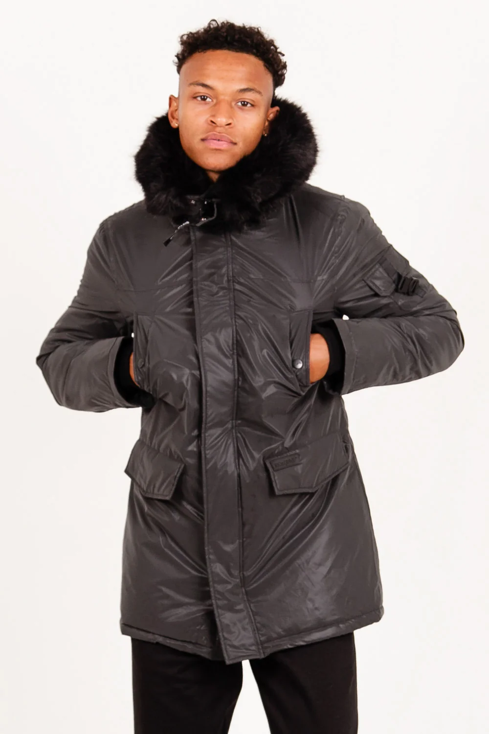 Parka réfléchissante fourrure noir - Image 3