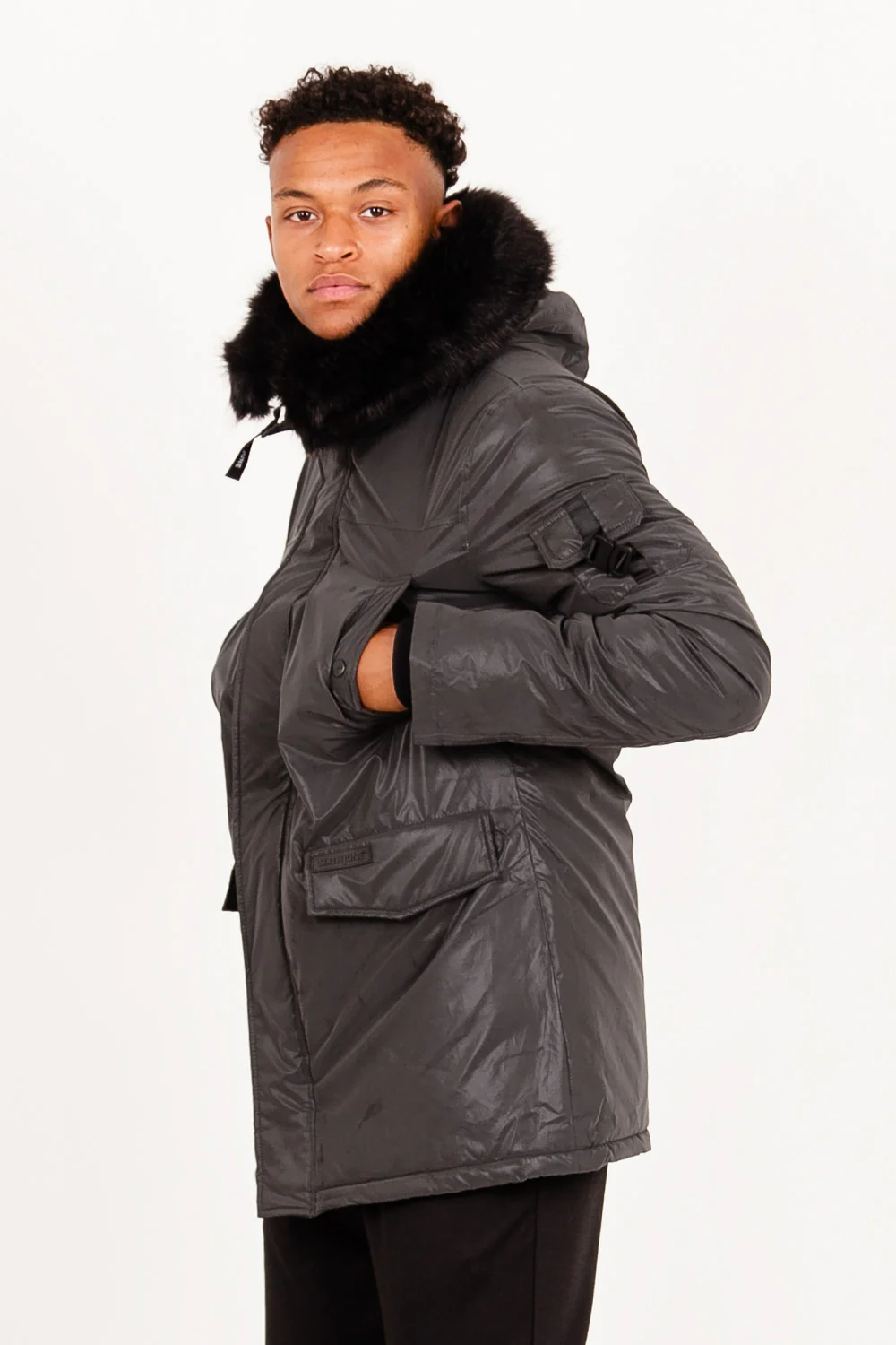 Parka réfléchissante fourrure noir - Image 4