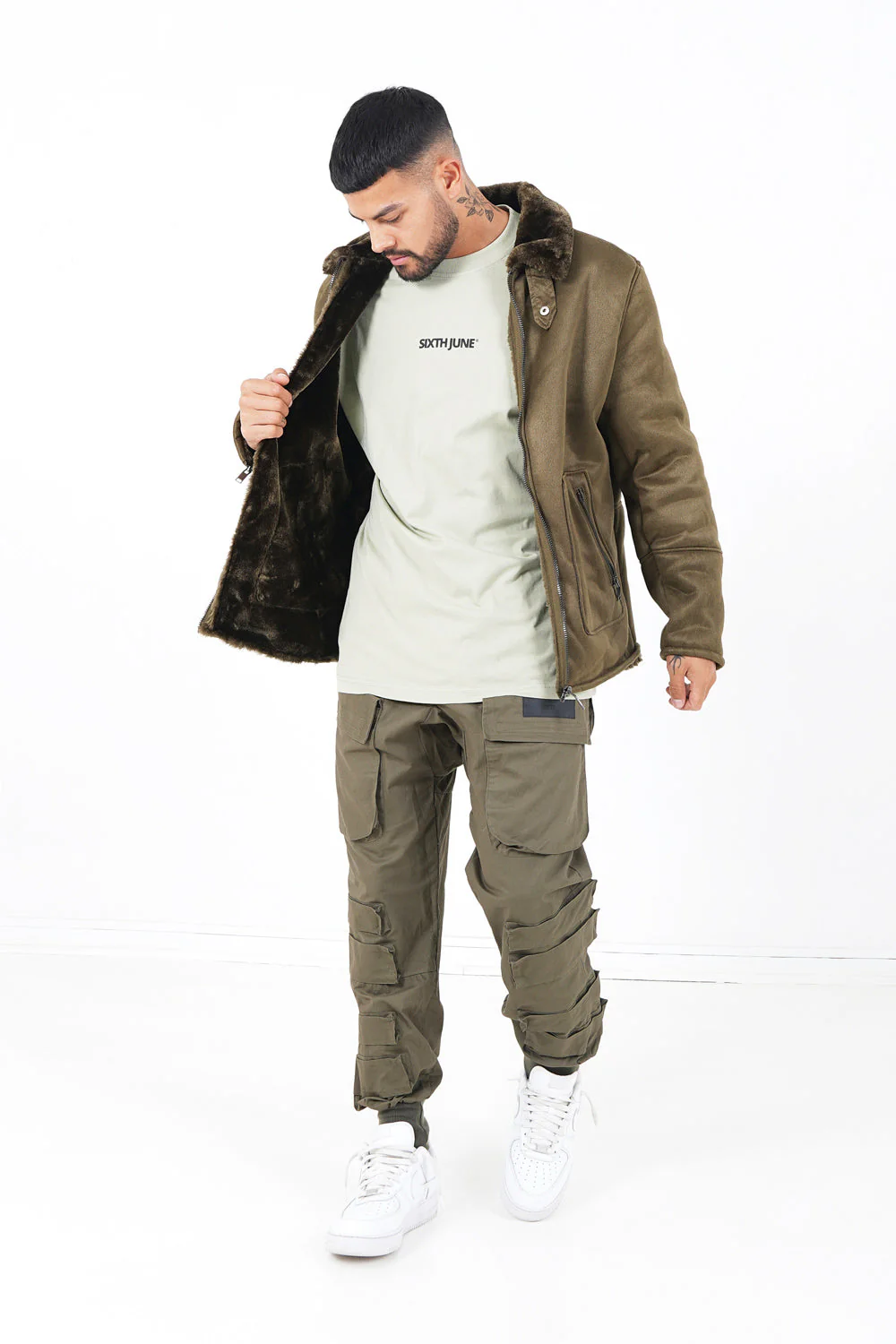 Veste suédine revers fourrure Vert kaki - Image 2