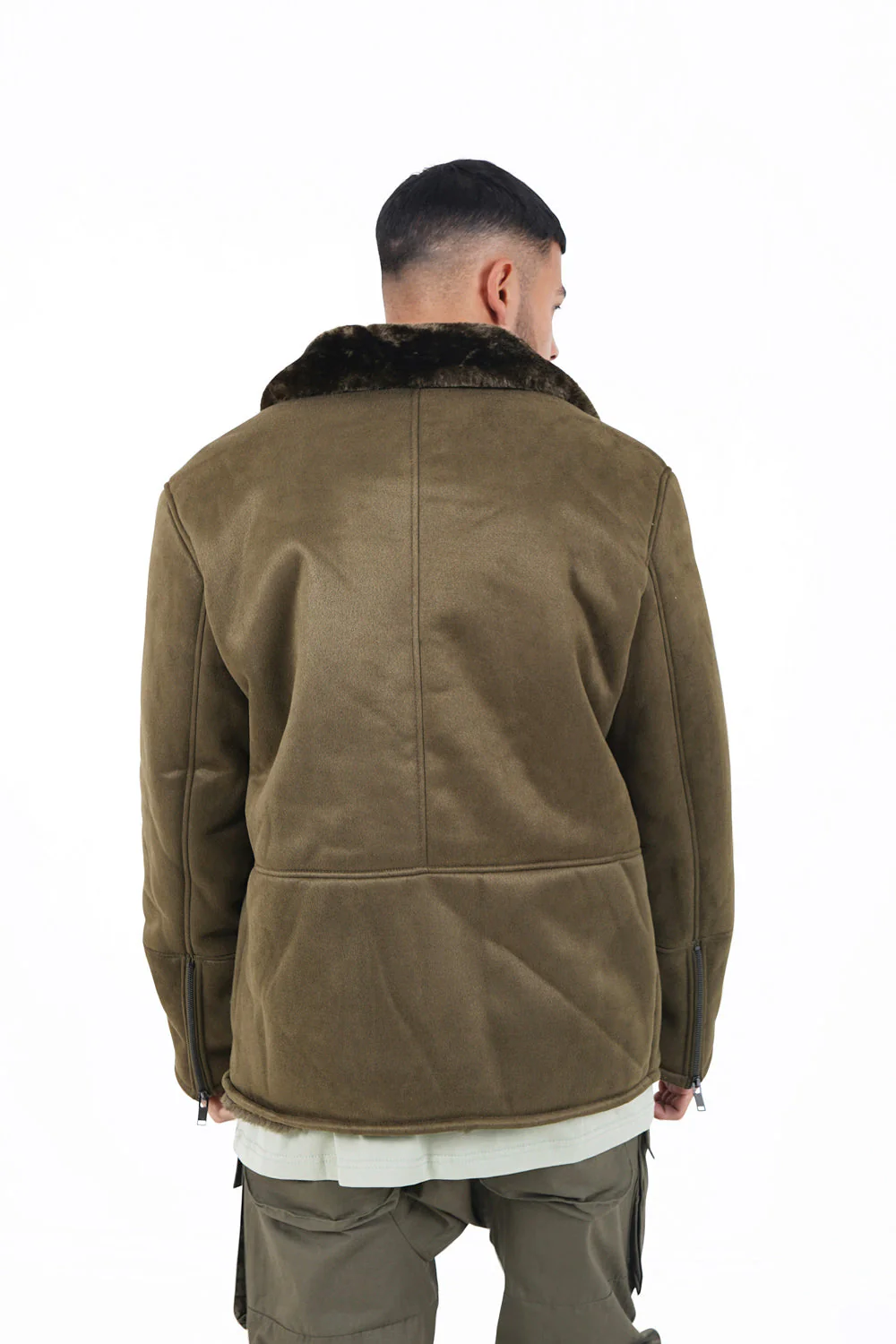 Veste suédine revers fourrure Vert kaki - Image 5