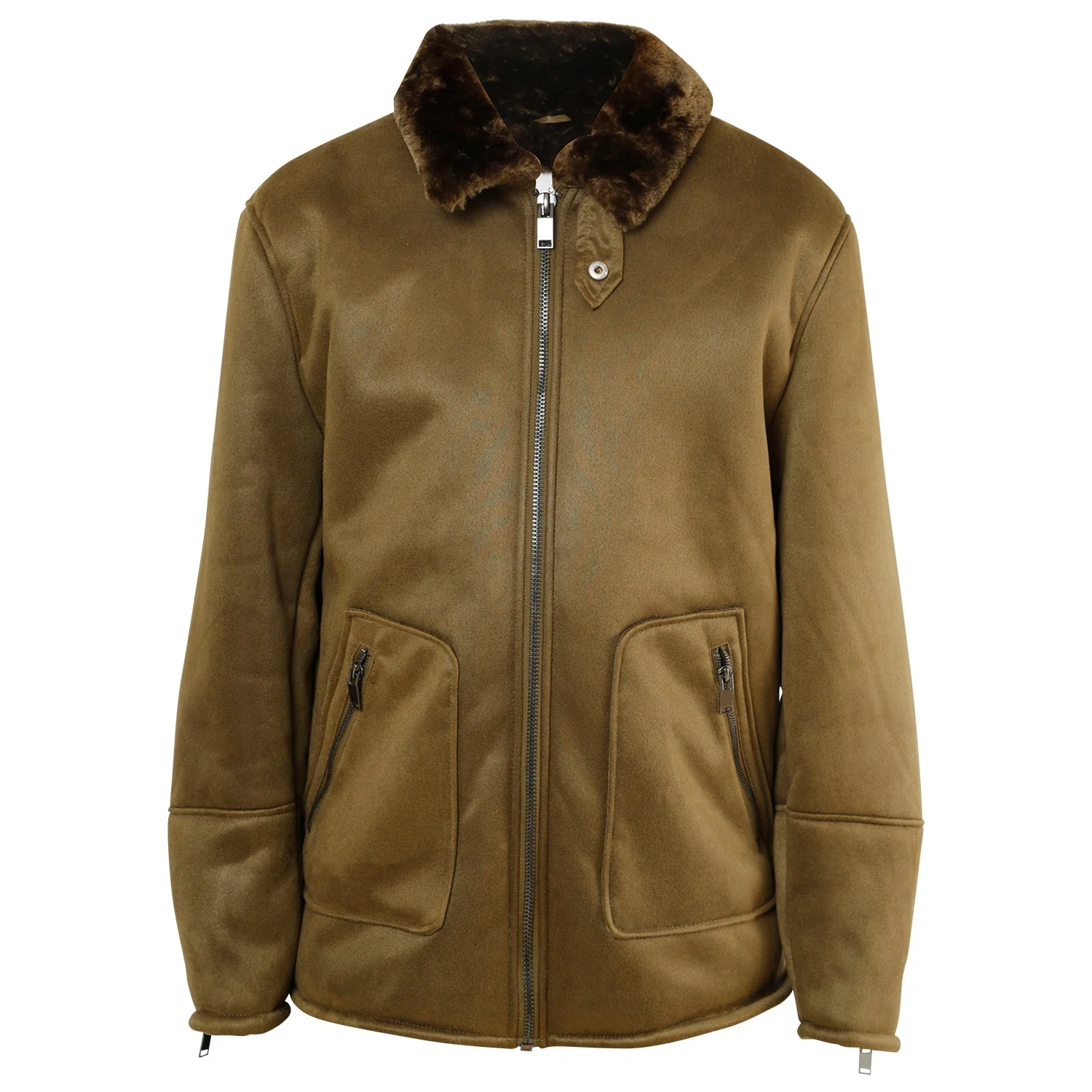 Veste suédine revers fourrure Vert kaki - Image 6