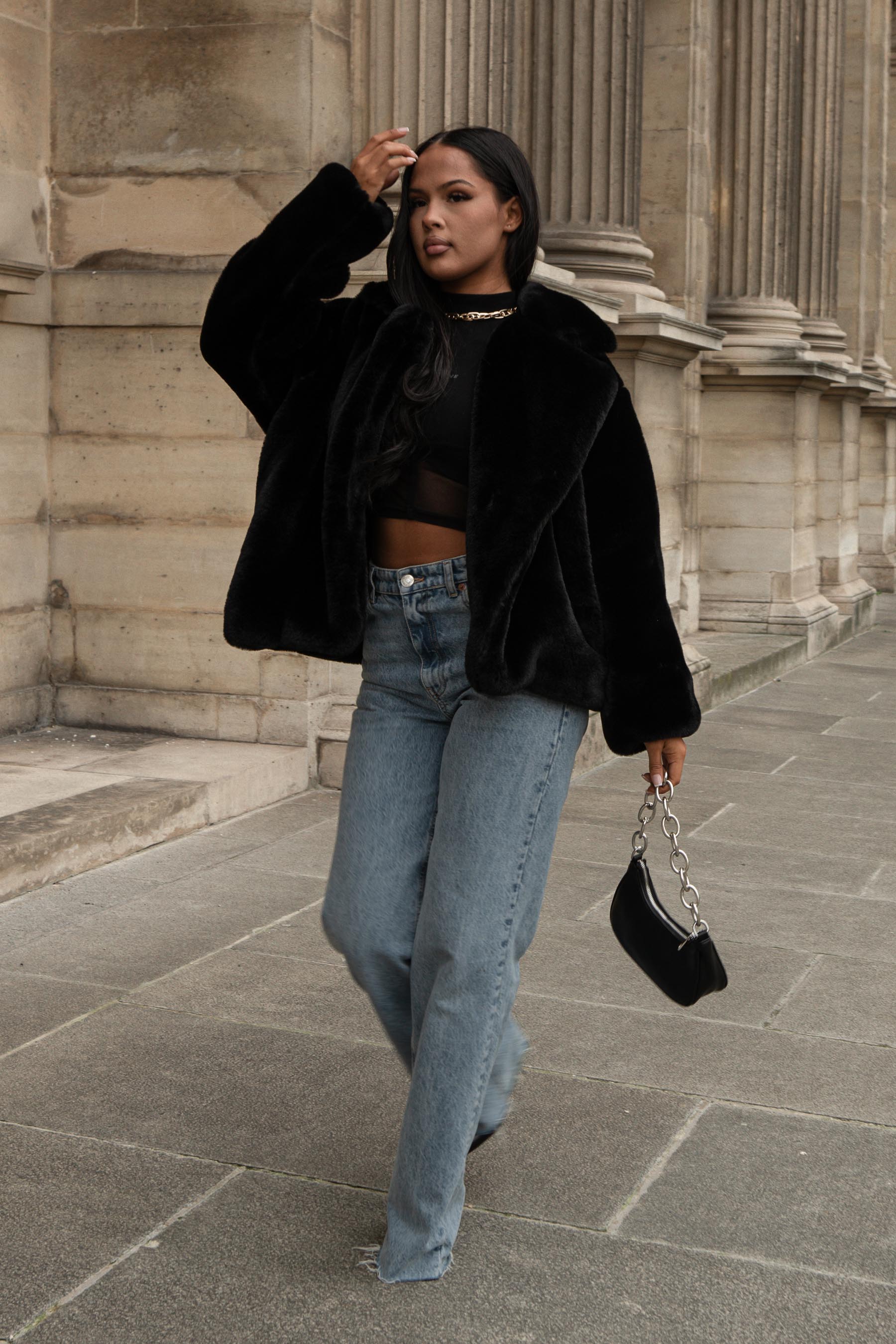 Veste oversize fourrure Noir - Image 5