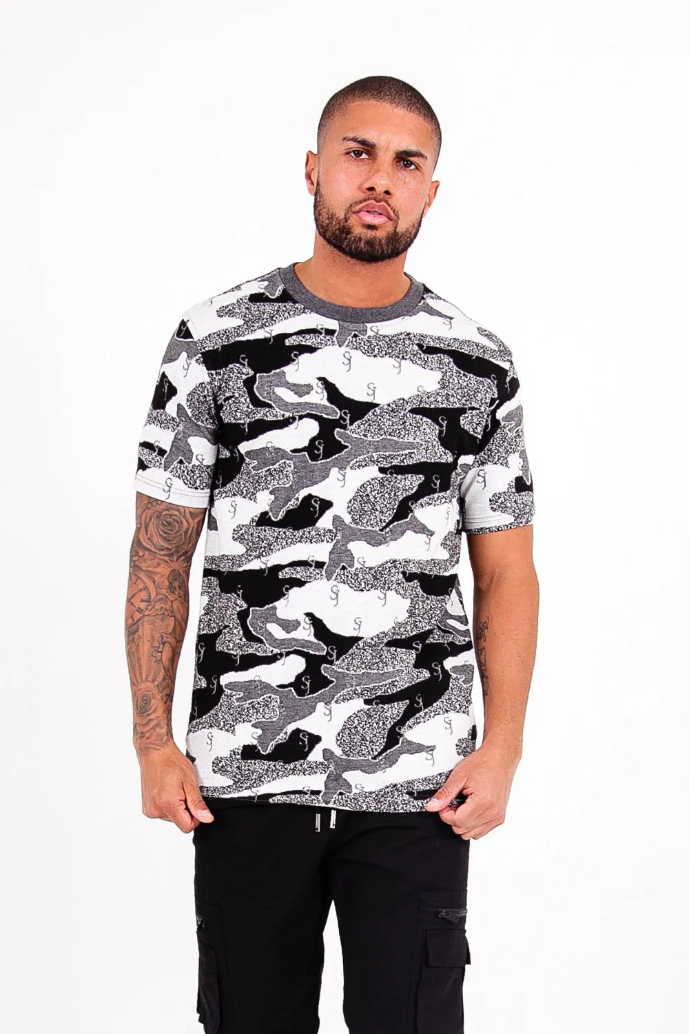 T-shirt jacquard camouflage logo Noir