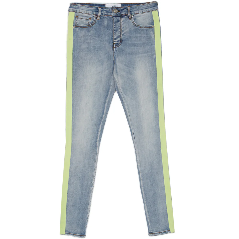 Jean bande fluo bleu vert