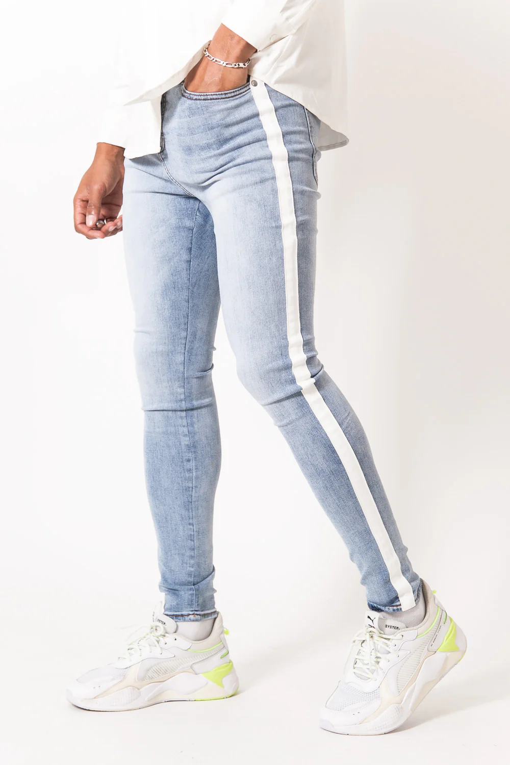 Jean bande blanche bleu - Image 4