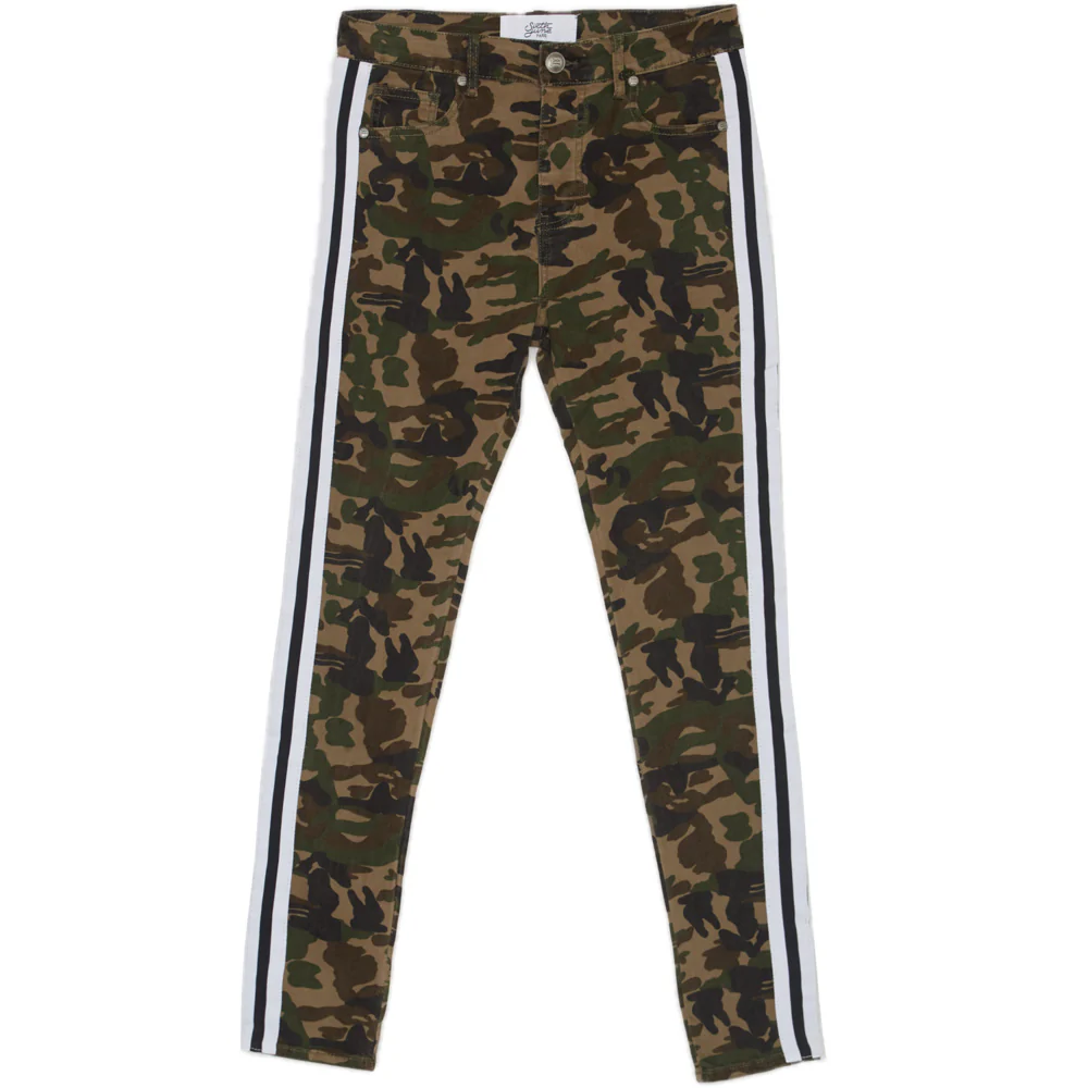 Jean bandes bicolores camouflage vert