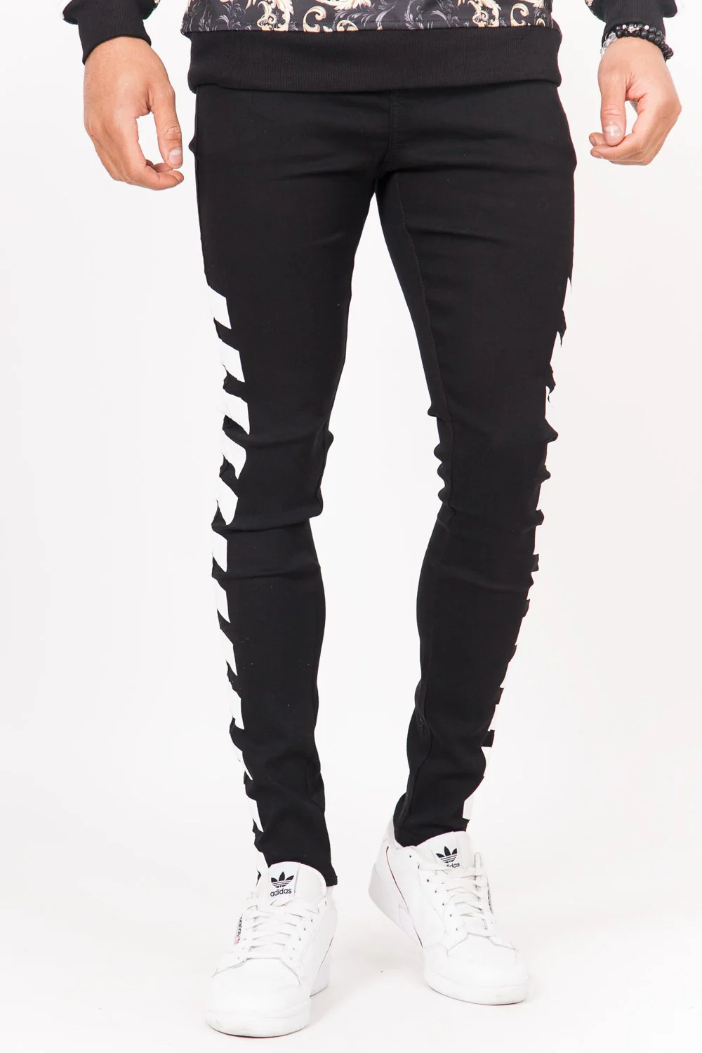 Jean bandes diagonales noir blanc