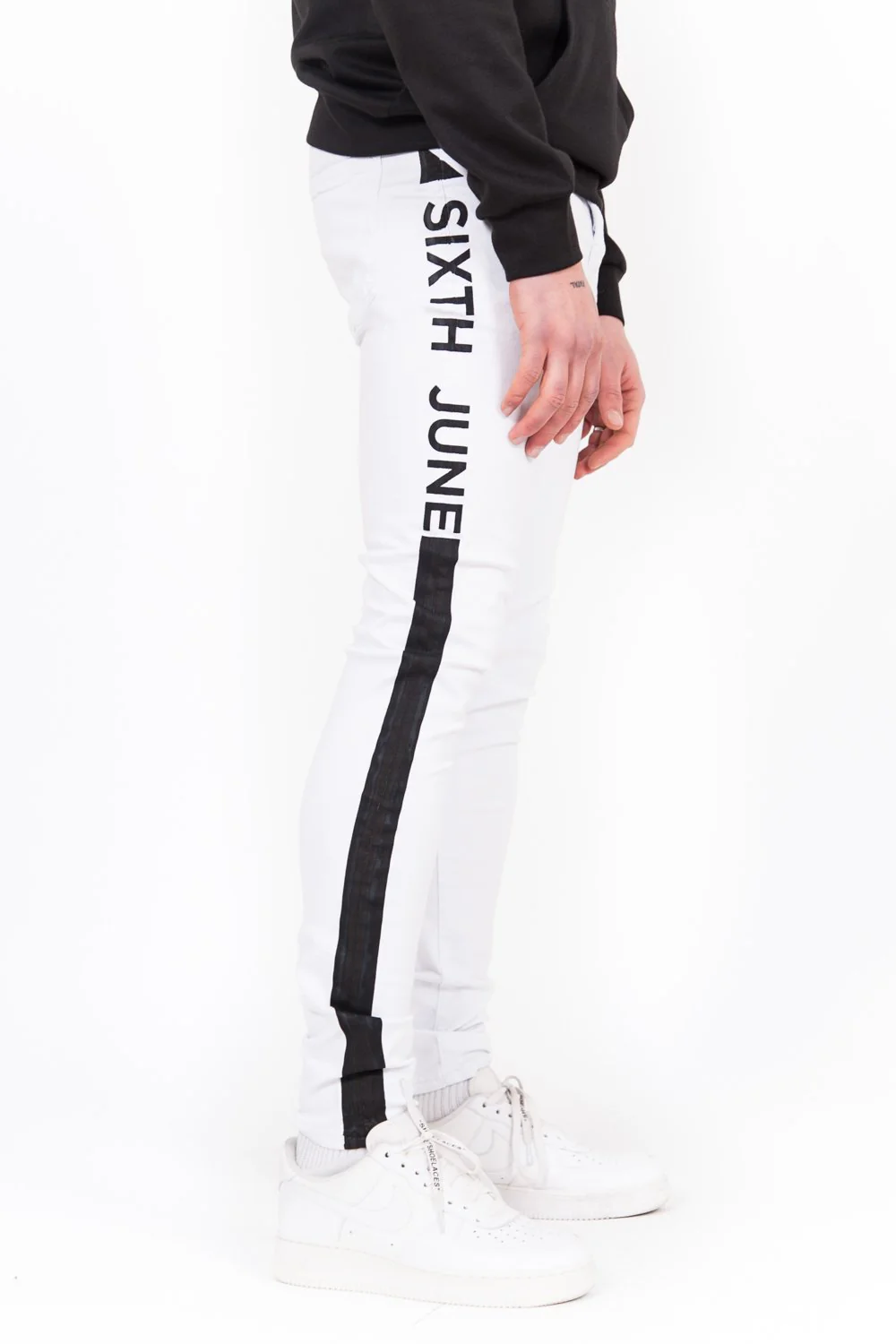 Jean bandes imprimés blanc noir - Image 2
