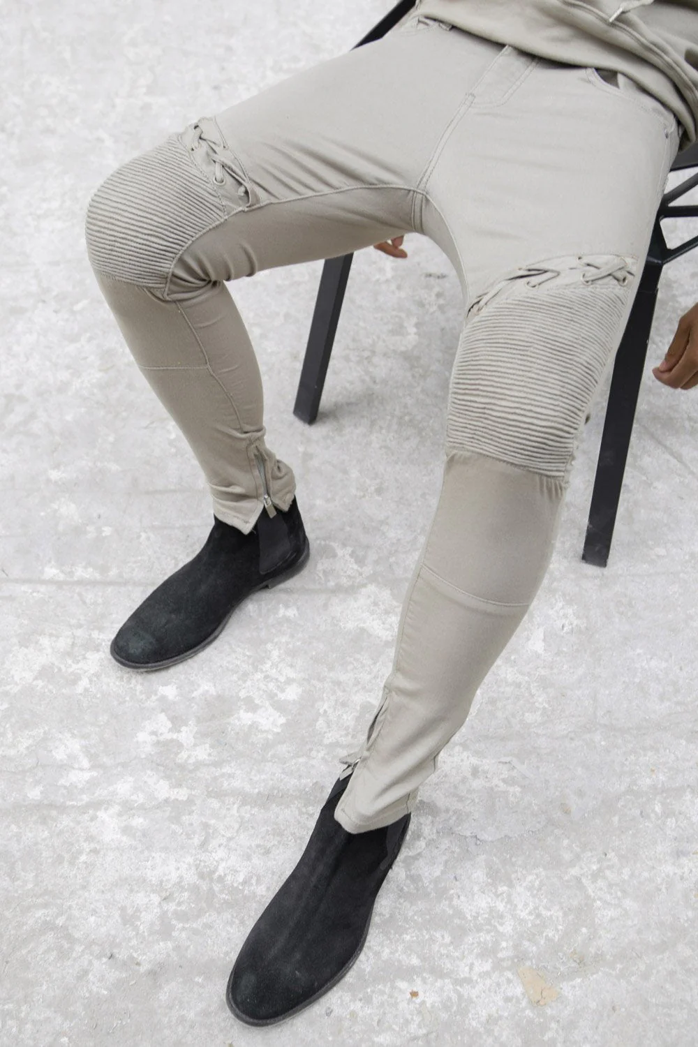 Jean biker lacets beige