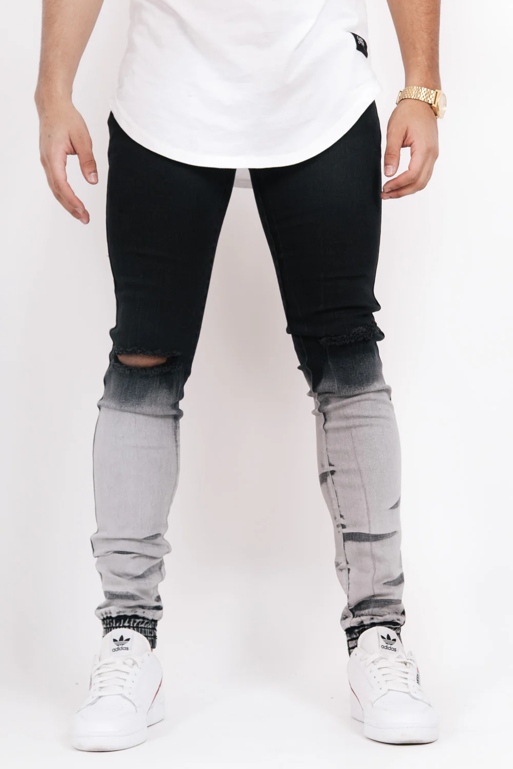 Jean biker bicolore noir